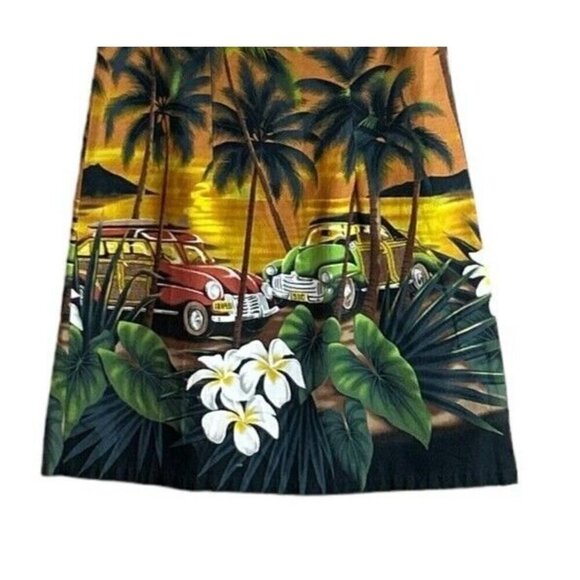 VTG Shannon Marie Hawaiian Dress Vintage Car Aloha Palm Tree Tropical Plumeria M - Picture 4 of 6